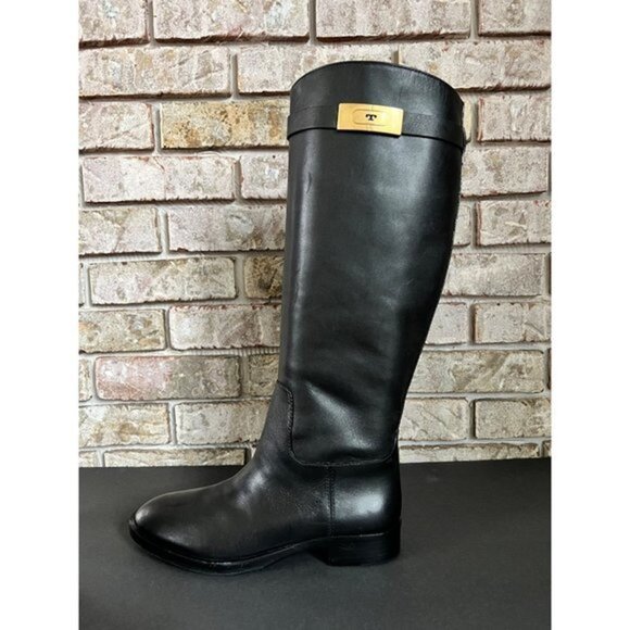 NWOB TORY BURCH T-HARDWARE black leather RIDING BOOTS size 7.5 - Picture 8 of 11